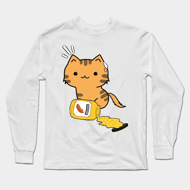 Cute Orange Cat Spilled a jar of mustard sauce Long Sleeve T-Shirt by Pet Station